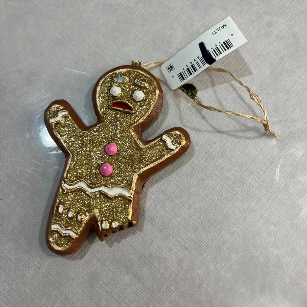 Cody Foster & Co. Gingerbread Man Shrek Inspired Glitter Ornament Gold NWT